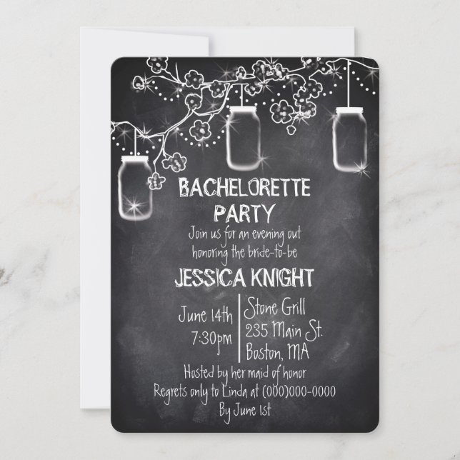 Invitation Mason Jar Chalkboard Rustique Bachelorette Party I (Devant)