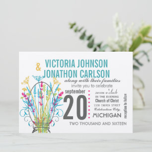 Invitation Mason Jar Coral Jaune Lime Jaune Floral Mariage