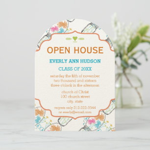 Invitation Mason Jar Coral rose Turquoise Floral Graduation