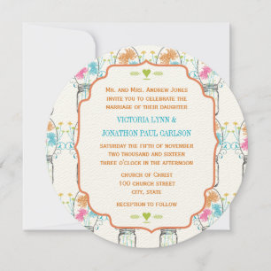Invitation Mason Jar Coral rose Turquoise Floral Mariage
