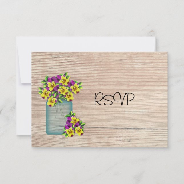 Invitation Mason Jar De Pansies Réception RSVP (Devant)