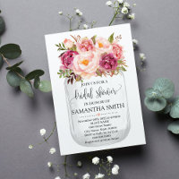 Mason jar douche nuptiale Pink floral country chic