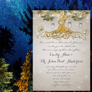 Invitation Mason Jar en feuille d'or sous les étoiles Mariage