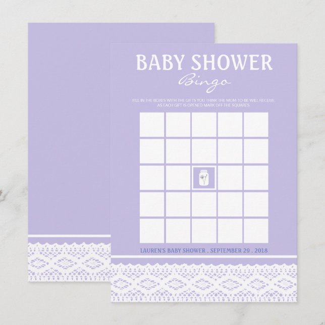 Invitation Mason Jar et Baby shower de dentelle sauvage Bingo (Devant / Derrière)