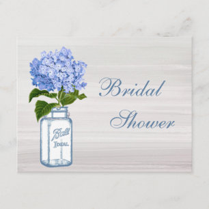 Invitation Mason Jar et Blue Hydrangea Gray Fête de l'mariée