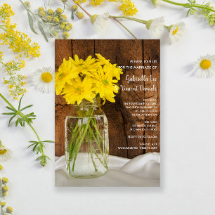 Invitation Mason Jar et marguerites jaunes Country Barn Maria