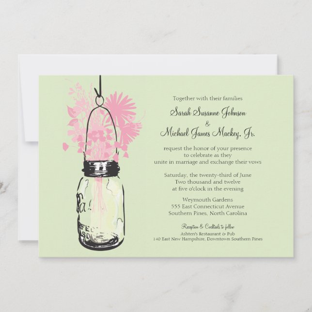 Invitation Mason Jar et Mariage Fleur sauvage (Devant)