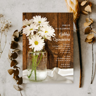 Invitation Mason Jar et White Daisies Quinceañera Barn Party