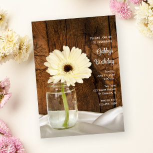 Invitation Mason Jar et White Daisy Country Anniversaire