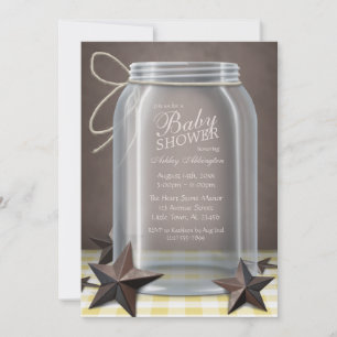 Invitation Mason Jar Etoiles Rustiques Baby shower Jaune En v