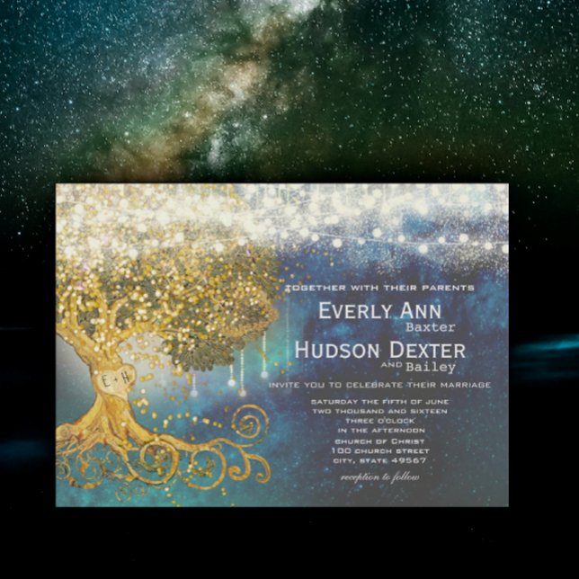 Invitation Mason Jar Fairytale Blue Opulence & Gold Mariage (Créateur téléchargé)