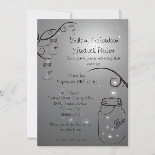 Invitation Mason Jar Firefly Noir gris (Devant)