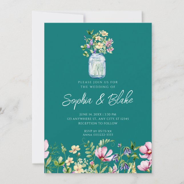 Invitation Mason Jar Fleur sauvage Russe Pays Mariage vert  (Devant)
