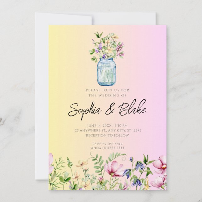 Invitation Mason Jar Fleur sauvage Rustique Ombre Mariage ros (Devant)