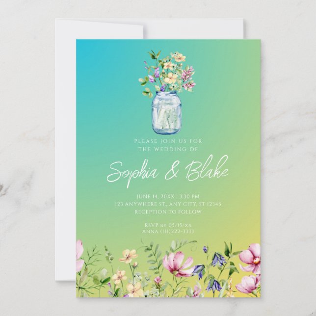 Invitation Mason Jar Fleur sauvage Rustique Ombre Mariage Ver (Devant)