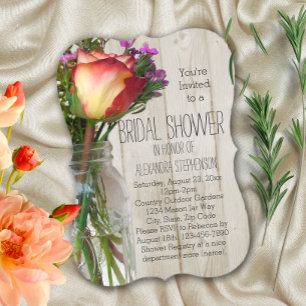 Invitation Mason Jar Fleurs Vintage Fête des mariées rustique