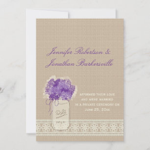 Invitation Mason Jar Fleurs violettes Mariage de la dentelle