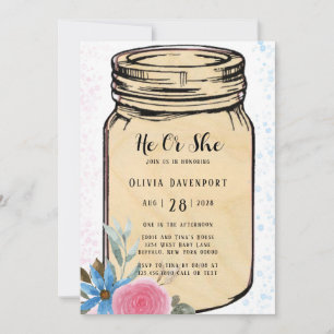 Invitation Mason Jar He ou She Genre Reveve Baby shower Invi