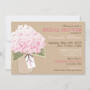 Invitation Mason Jar Hydrangea Fête des mariées rustique