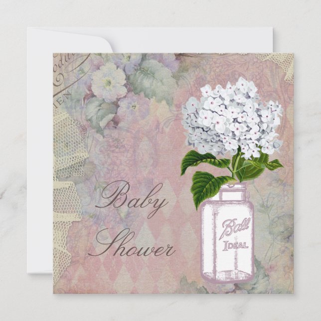 Invitation Mason Jar Hydrangea Shabby Baby shower Chic (Devant)