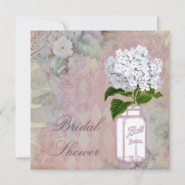 Invitation Mason Jar Hydrangea Shabby Chic Fête des mariées (Devant)
