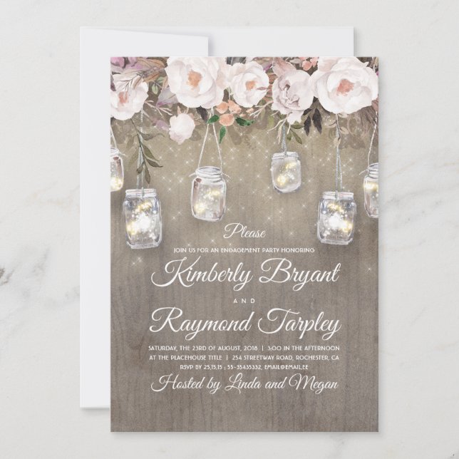 Invitation Mason Jar illumine Floral Rustic Engagement Party (Devant)