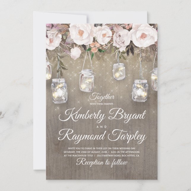Invitation Mason Jar illumine Floral Rustique Mariage (Devant)