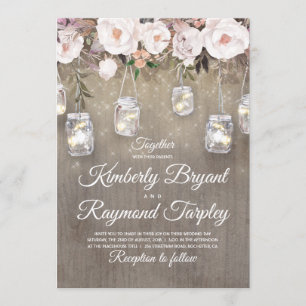 Invitation Mason Jar illumine Floral Rustique Mariage