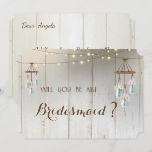 Invitation Mason Jar Lights Russe, Wood Bridesmaid Card