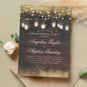 Invitation Mason Jar Lights Rustic Wood Engagement Party