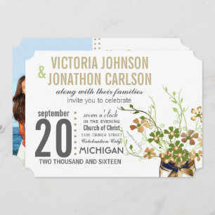 Invitation Mason Jar moderne bronze et vert Mariage floral