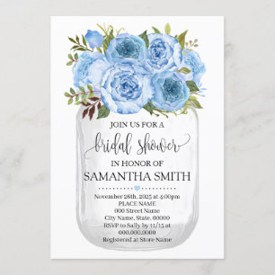 Invitation Mason jar nuptiale douche bleu floral country chic