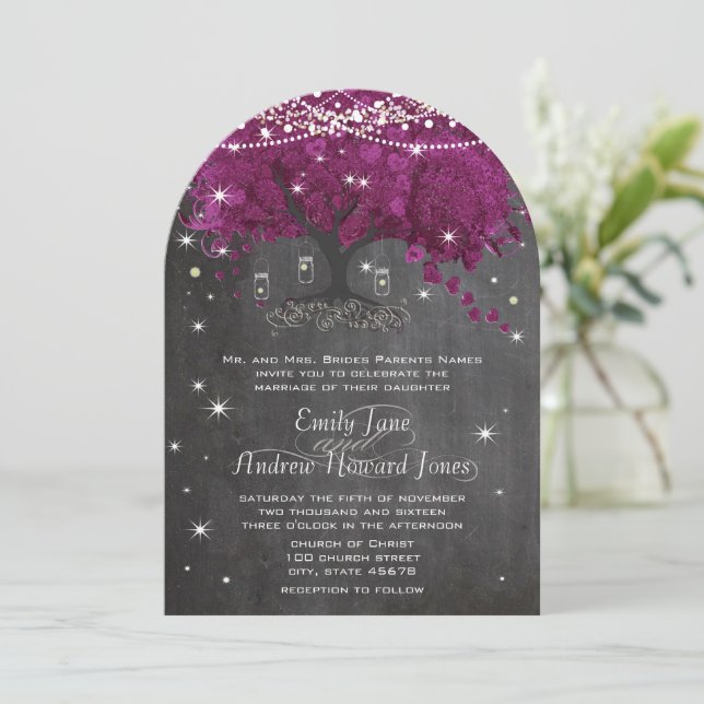 Invitation Mason Jar Orchid Chalkboard Heart Leaf Tree (Debout devant)