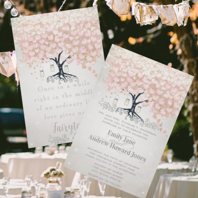 Invitation Mason Jar Pale Rose Mariage de feuille de coeur (Créateur téléchargé)