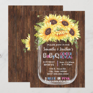 Invitation Mason jar pays chic genre révéler tournesol