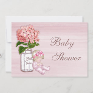 Invitation Mason Jar, petite fille, Baby shower Hydrangea ros