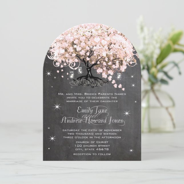 Invitation Mason Jar Pink Chalkboard Arbre de la feuille de c (Debout devant)