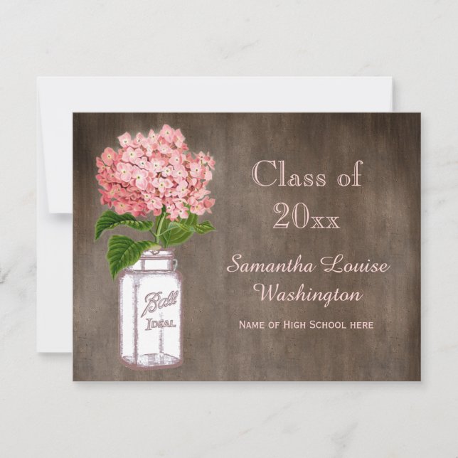 Invitation Mason Jar & Pink Hydrangea Rustic Graduation Party (Devant)