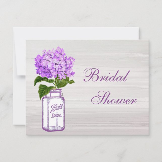 Invitation Mason Jar & Purple Hydrangea Gray Fête de l'mariée (Devant)