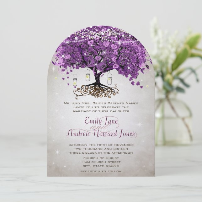 Invitation Mason Jar Radiant violet Mariage (Debout devant)