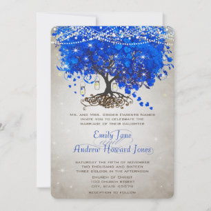 Invitation Mason Jar Royal Blue Heart Leaf Tree Mariage