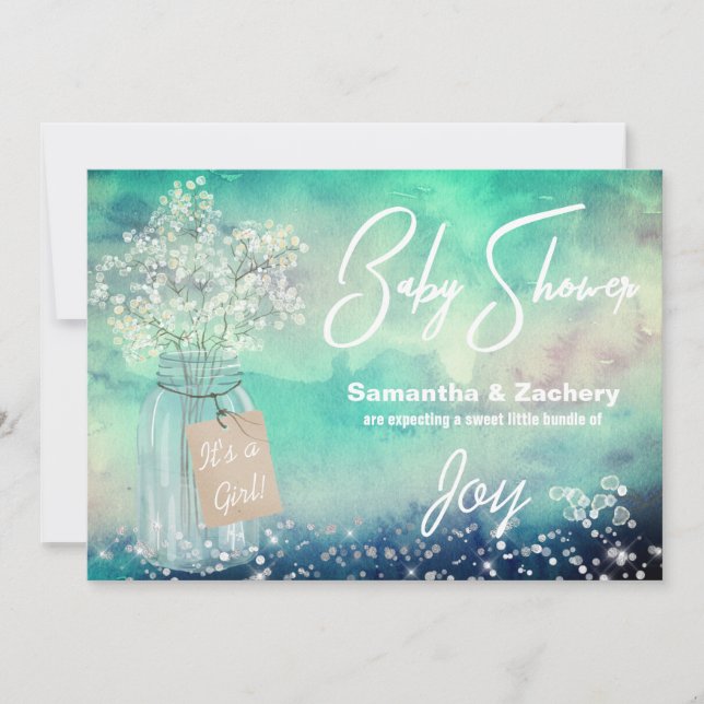 Invitation *~* Mason Jar Rustic Baby Respiration Baby shower (Devant)