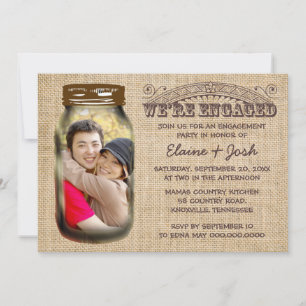 Invitation Mason Jar Rustic Burlap Engagement Party Invitatia