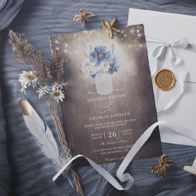 Invitation Mason Jar Rustic Country Budget QR Code Wedding (Créateur téléchargé)