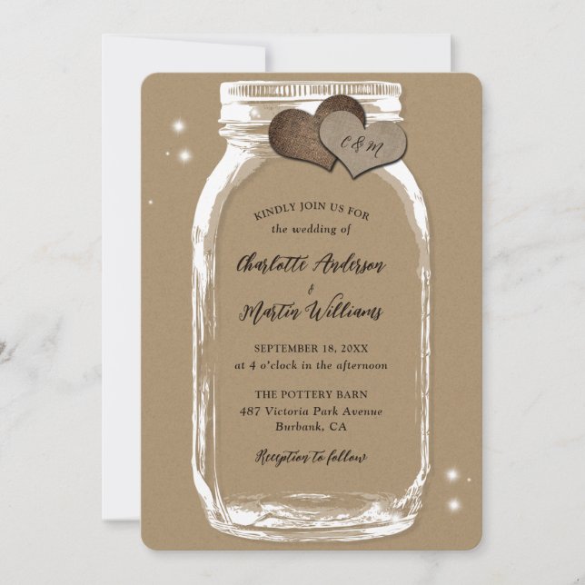 Invitation Mason Jar Rustic Country Kraft Mariage papier (Devant)