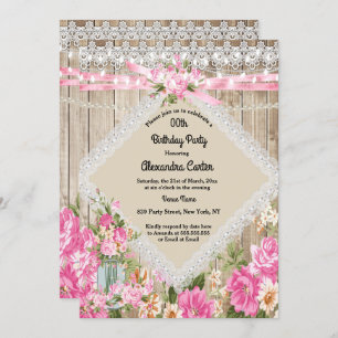 Invitation Mason Jar Rustic Pearl String éclaire Floral rose