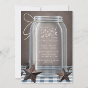 Invitation Mason Jar Rustic Stars Blue En vichy Fête des mari
