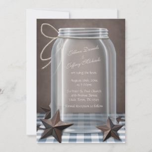 Invitation Mason Jar Rustic Stars Blue En vichy Mariage