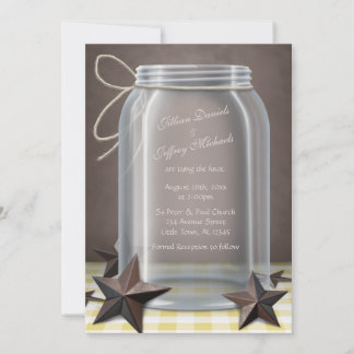 Invitation Mason Jar Rustic Stars Jaune En vichy Mariage