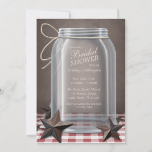 Invitation Mason Jar Rustic Stars Rouge En vichy Fête des mar